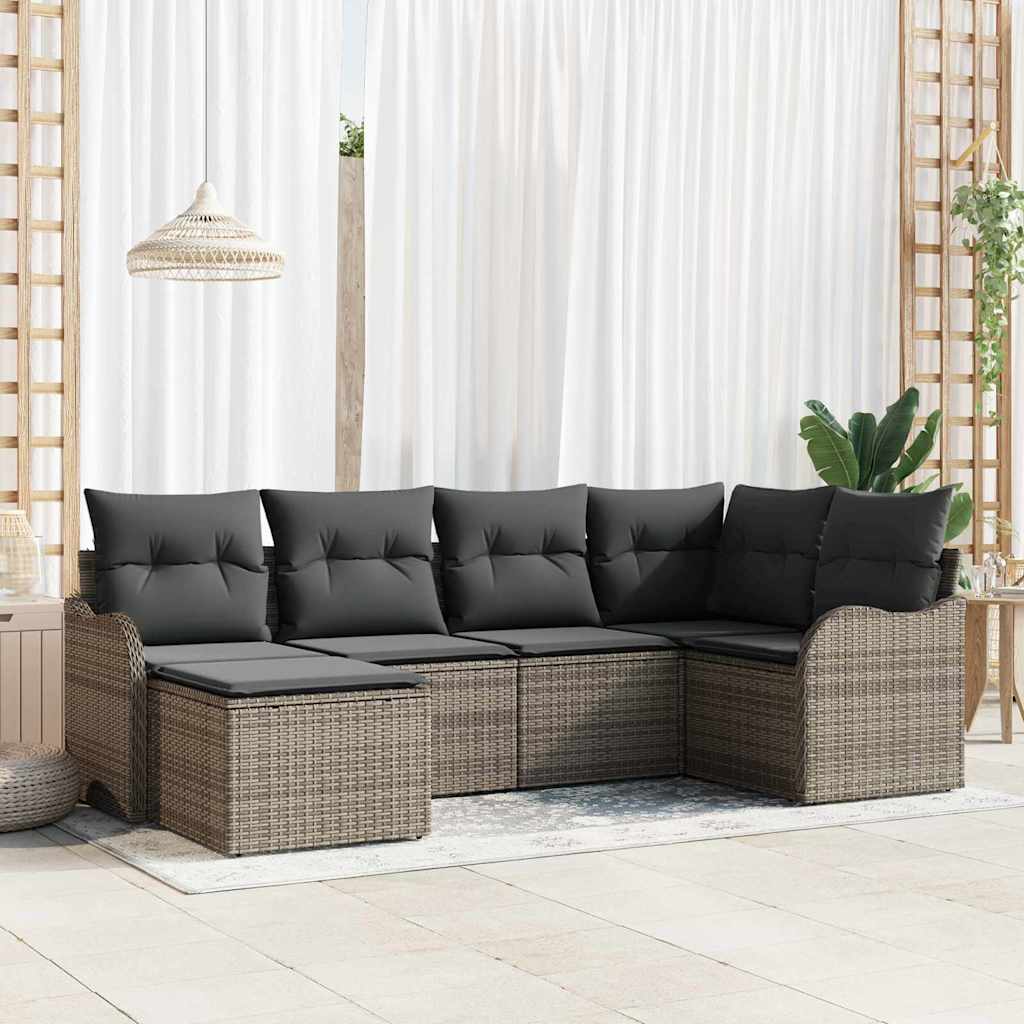 Conjunto de sofá de jardín con cojín 6 pcs Gris Poliratán