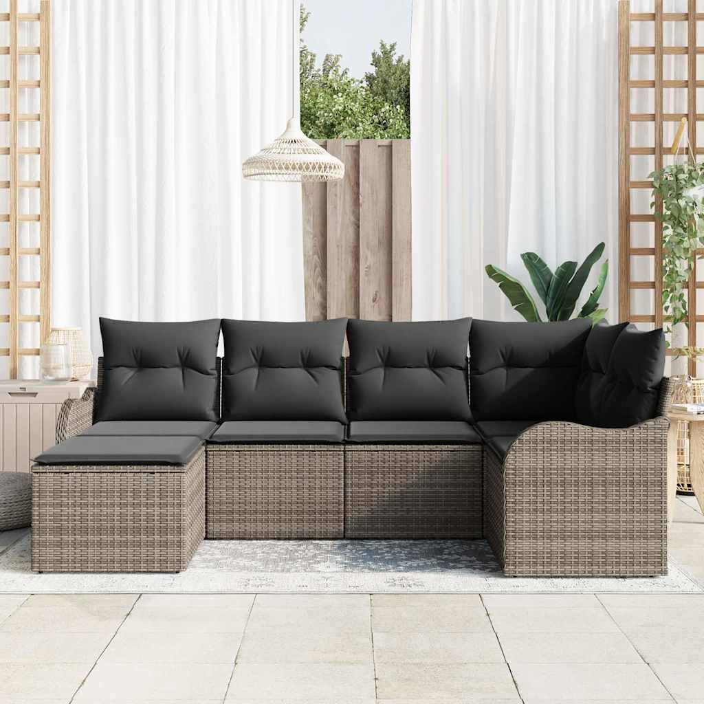 Conjunto de sofá de jardín con cojín 6 pcs Gris Poliratán