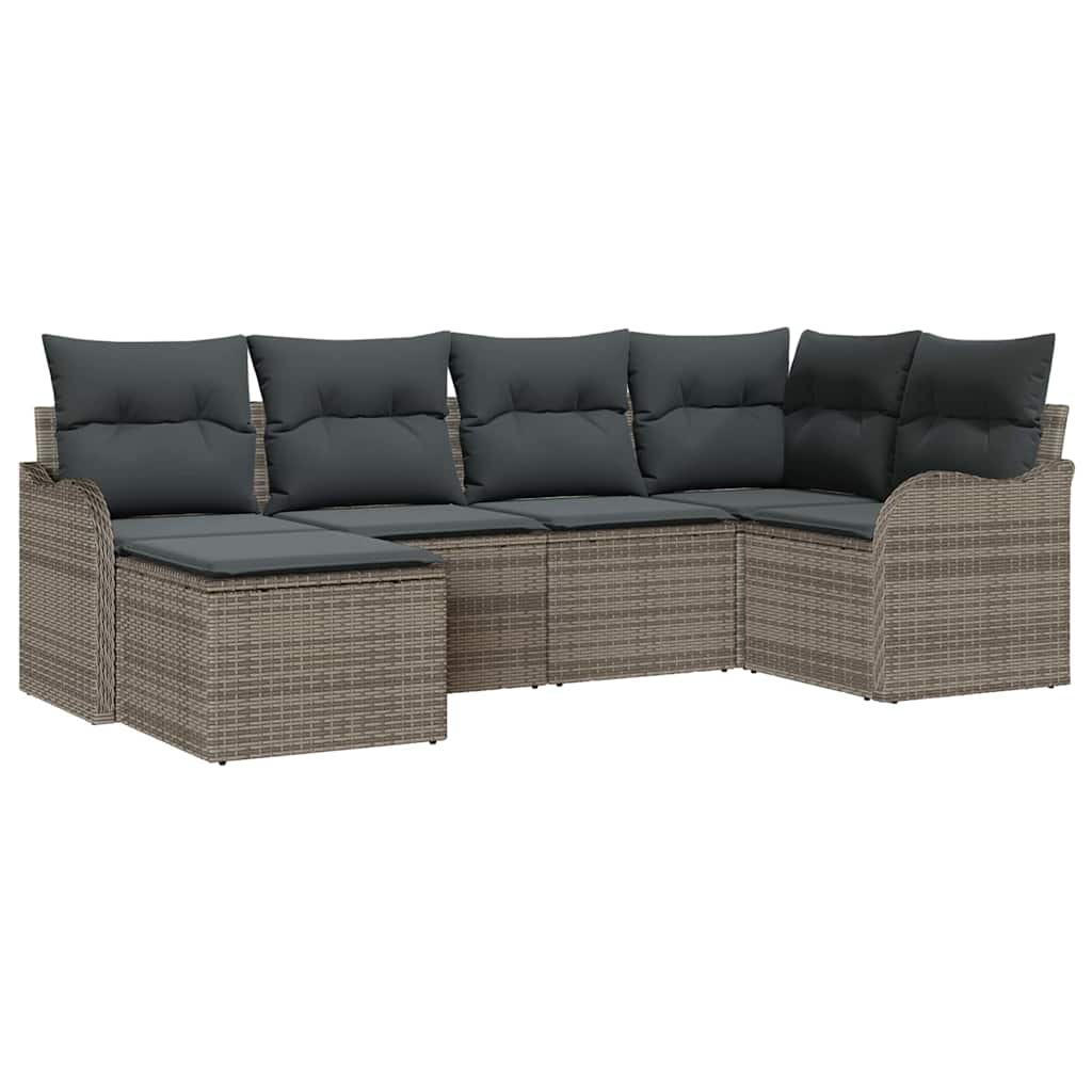 Conjunto de sofá de jardín con cojín 6 pcs Gris Poliratán