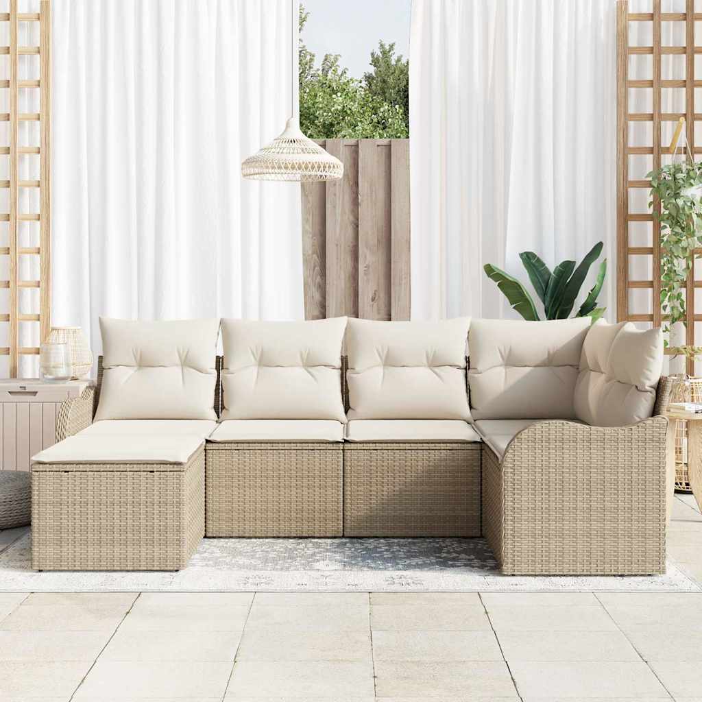 Conjunto de sofá de jardín 6 pcs Beige y blanco Poliratán
