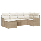 Conjunto de sofá de jardín 6 pcs Beige y blanco Poliratán