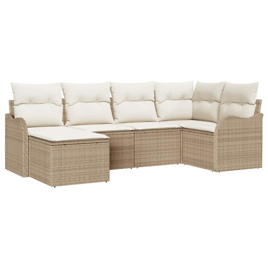 Conjunto de sofá de jardín 6 pcs Beige y blanco Poliratán