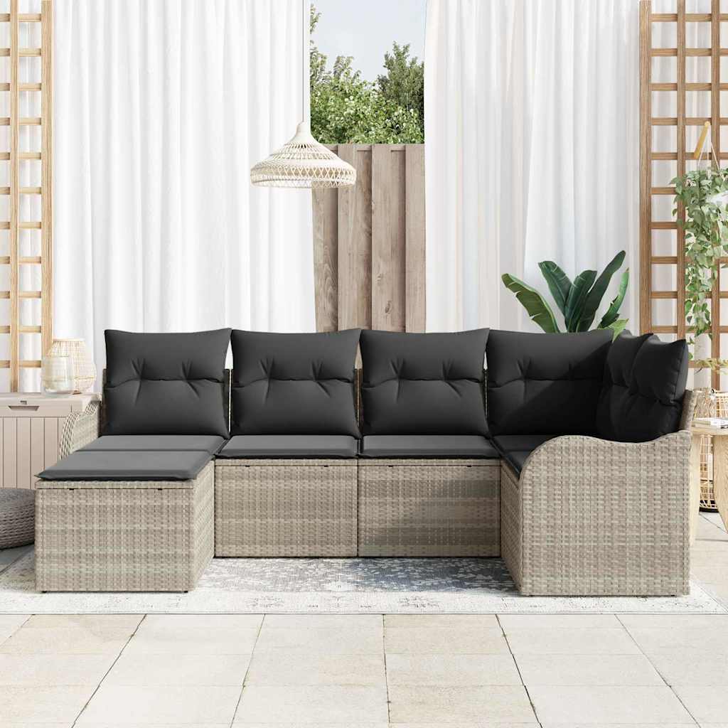 Conjunto de sofá de jardín con cojín 6 pcs Gris claro Poliratán