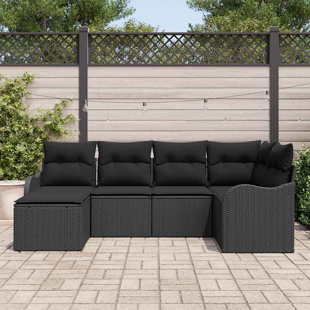 Conjunto de sofá de jardín con cojín 6 pcs Negro Poliratán