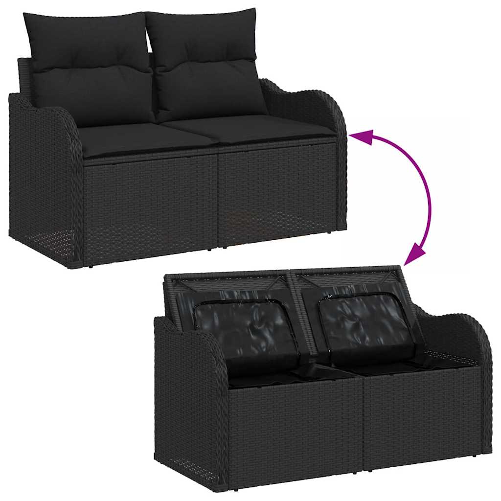 Conjunto de sofá de jardín con cojín 6 pcs Negro Poliratán