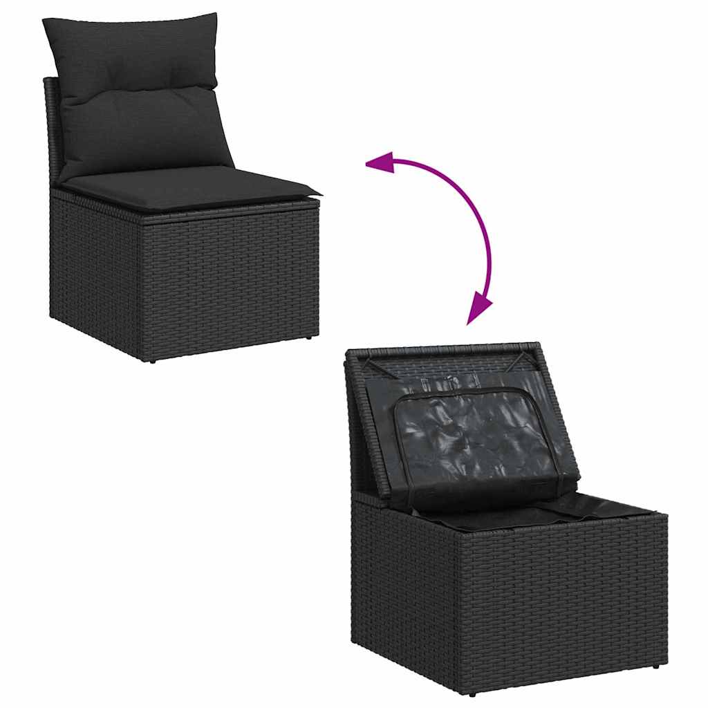 Conjunto de sofá de jardín con cojín 6 pcs Negro Poliratán