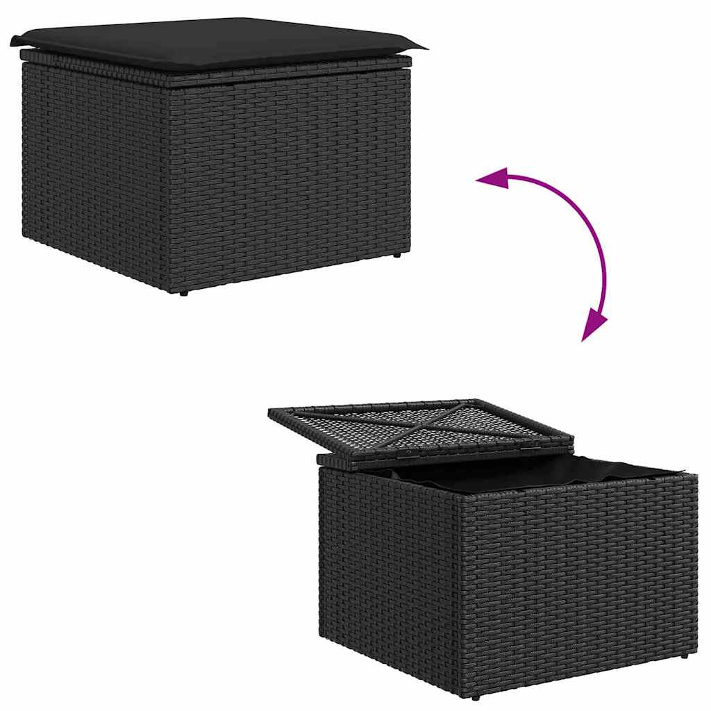 Conjunto de sofá de jardín con cojín 6 pcs Negro Poliratán