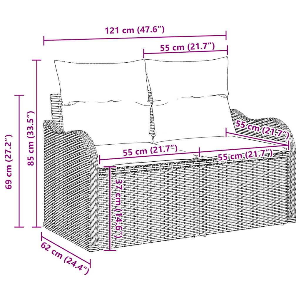 Conjunto de sofá de jardín con cojín 6 pcs Negro Poliratán