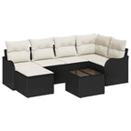 Conjunto de sofá de jardín 7 pcs Negro y blanco Poliratán