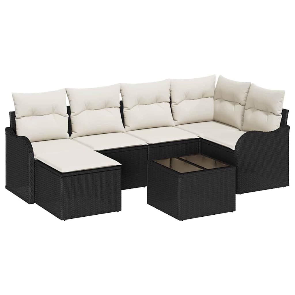 Conjunto de sofá de jardín 7 pcs Negro y blanco Poliratán