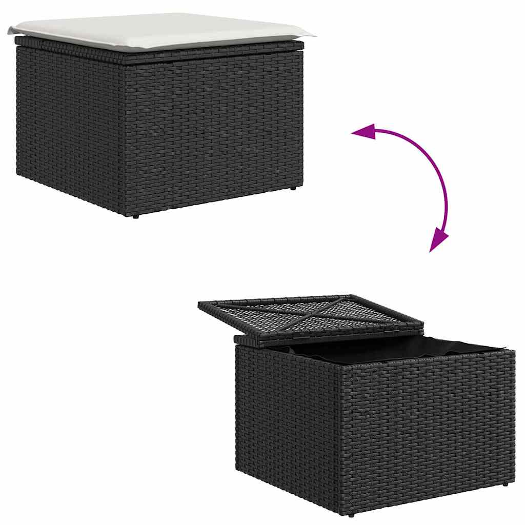 Conjunto de sofá de jardín 7 pcs Negro y blanco Poliratán