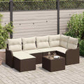 Conjunto de sofá de jardín 7 pcs Marrón y blanco Poliratán