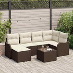 Conjunto de sofá de jardín 7 pcs Marrón y blanco Poliratán