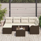 Conjunto de sofá de jardín 7 pcs Marrón y blanco Poliratán