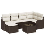 Conjunto de sofá de jardín 7 pcs Marrón y blanco Poliratán