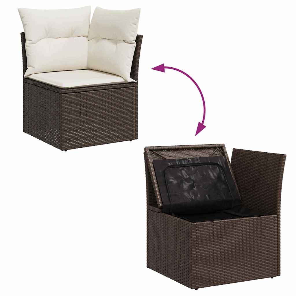 Conjunto de sofá de jardín 7 pcs Marrón y blanco Poliratán