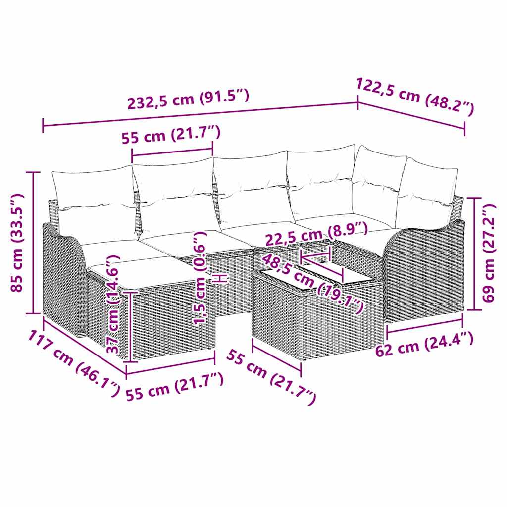 Conjunto de sofá de jardín 7 pcs Marrón y blanco Poliratán
