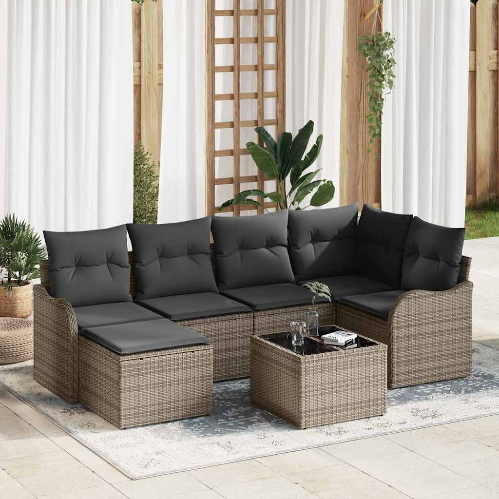 Conjunto de sofá de jardín con cojín 7 pcs Gris Poliratán