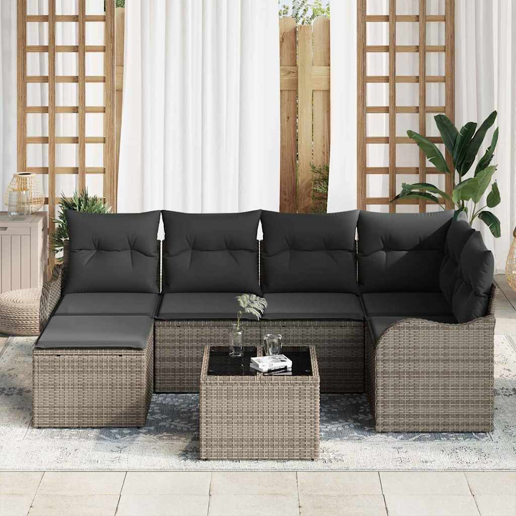 Conjunto de sofá de jardín con cojín 7 pcs Gris Poliratán