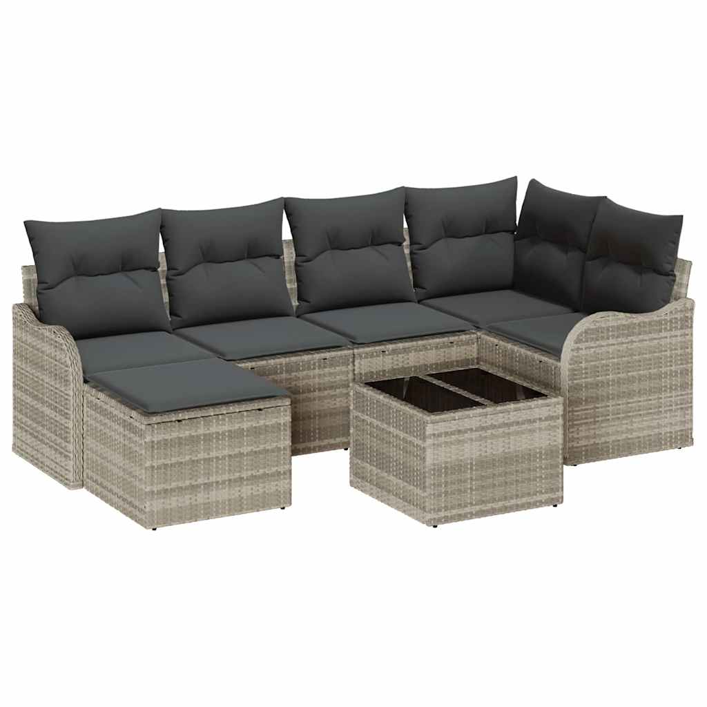 Conjunto de sofá de jardín con cojín 7 pcs Gris claro Poliratán