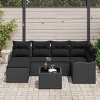 Conjunto de sofá de jardín con cojín 7 pcs Negro Poliratán