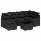 Conjunto de sofá de jardín con cojín 7 pcs Negro Poliratán
