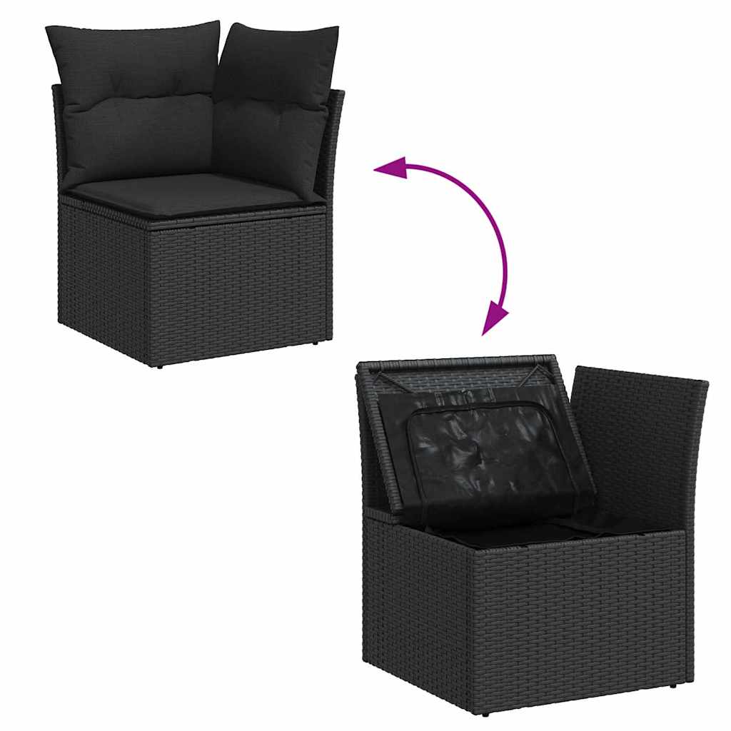 Conjunto de sofá de jardín con cojín 7 pcs Negro Poliratán