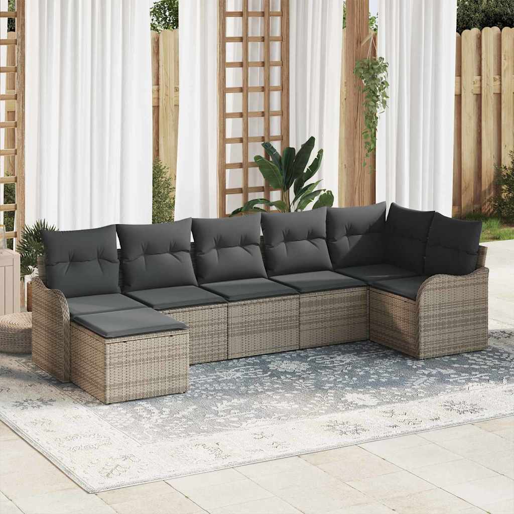 Conjunto de Sofás de Jardim 7 Peças Bege e Branco Polivime