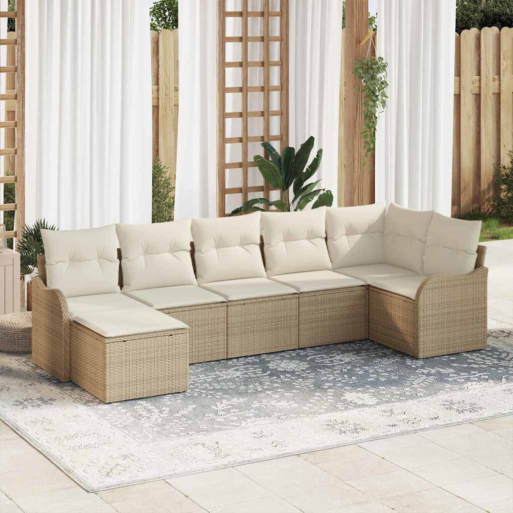 Conjunto de sofá de jardín 7 pcs Beige y blanco Poliratán