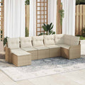 Conjunto de sofá de jardín 7 pcs Beige y blanco Poliratán