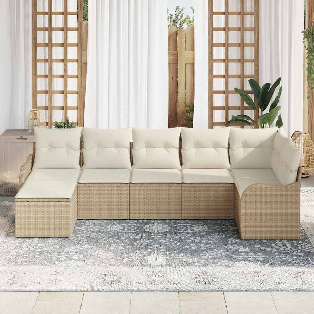 Conjunto de sofá de jardín 7 pcs Beige y blanco Poliratán