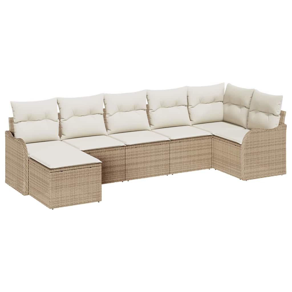 Conjunto de sofá de jardín 7 pcs Beige y blanco Poliratán