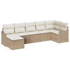 Conjunto de sofá de jardín 7 pcs Beige y blanco Poliratán