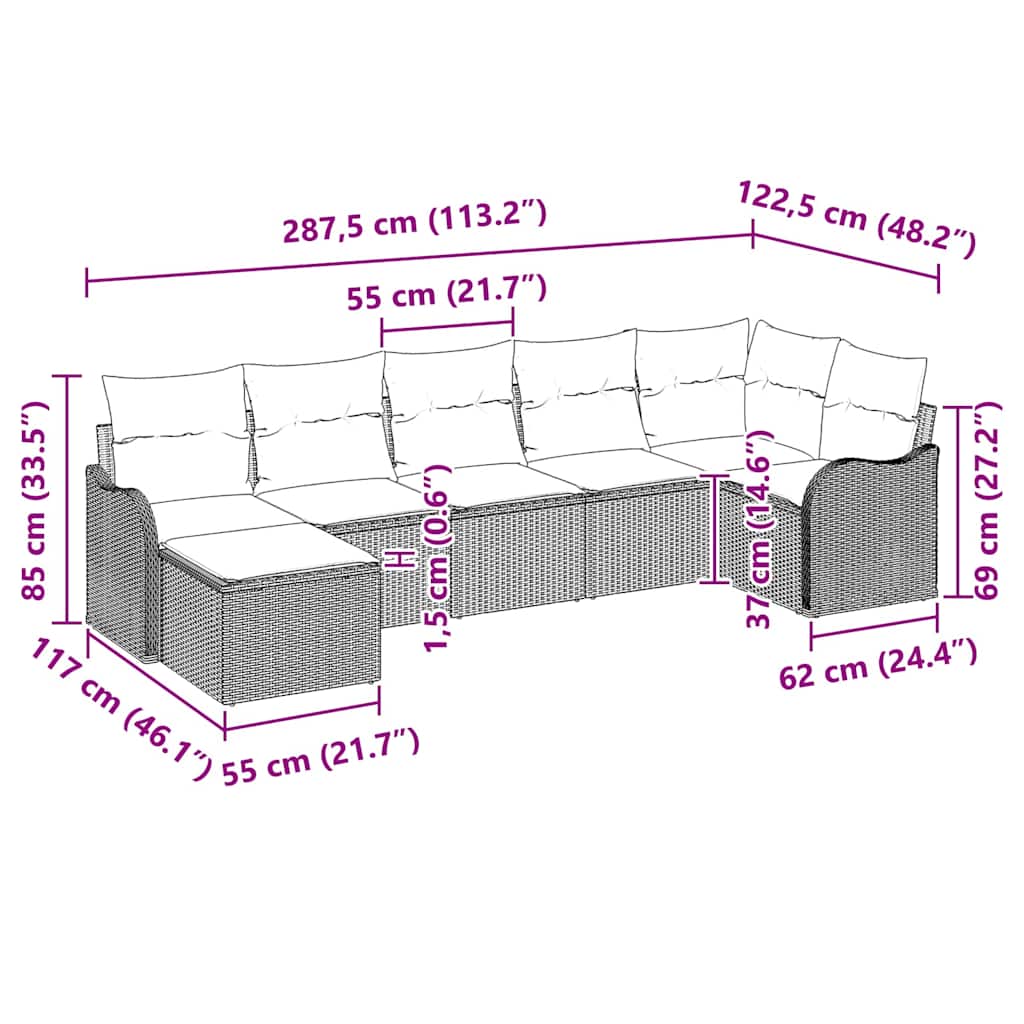 Conjunto de sofá de jardín 7 pcs Beige y blanco Poliratán