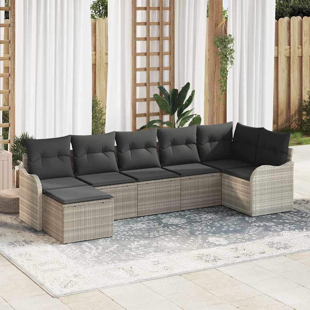 Conjunto de Sofás de Jardim 7 Peças Bege e Branco Polivime