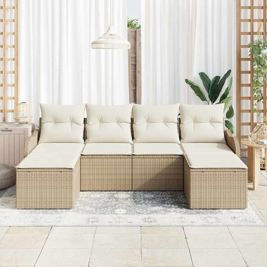 Conjunto de sofá de jardín 6 pcs Beige y blanco Poliratán
