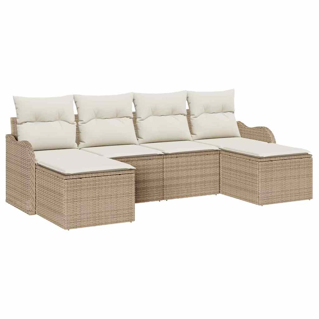 Conjunto de sofá de jardín 6 pcs Beige y blanco Poliratán