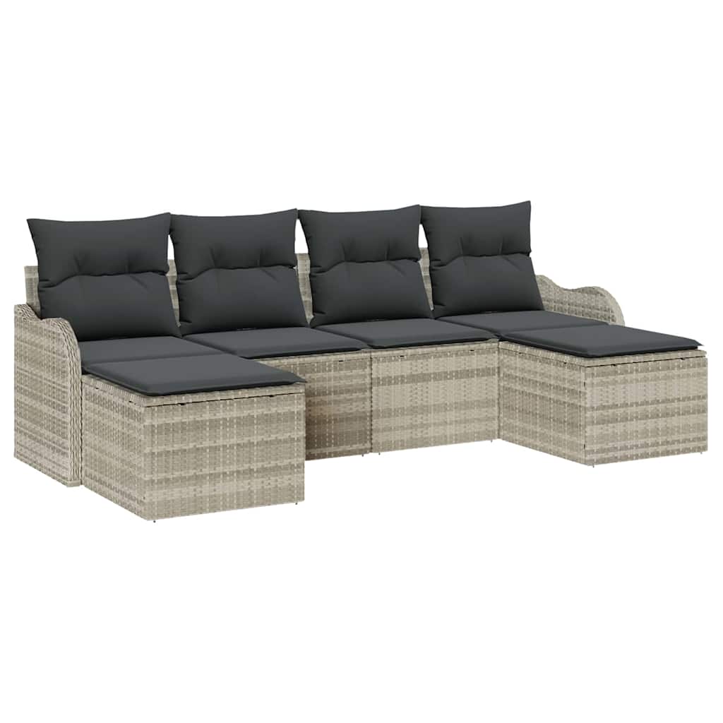 Conjunto de sofá de jardín con cojín 6 pcs Gris claro Poliratán
