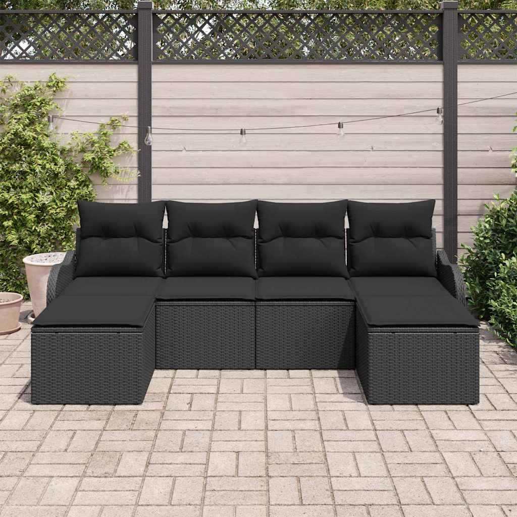 Conjunto de sofá de jardín con cojín 6 pcs Negro Poliratán
