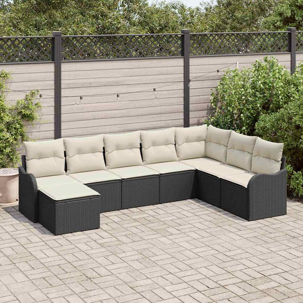 Conjunto de sofá de jardín 8 pcs Beige y blanco Poliratán