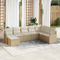 Conjunto de sofá de jardín 8 pcs Beige y blanco Poliratán