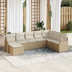 Conjunto de sofá de jardín 8 pcs Beige y blanco Poliratán