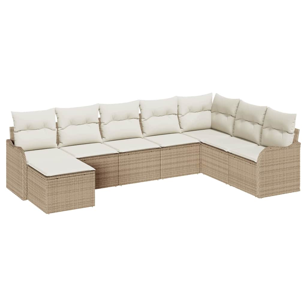 Conjunto de sofá de jardín 8 pcs Beige y blanco Poliratán