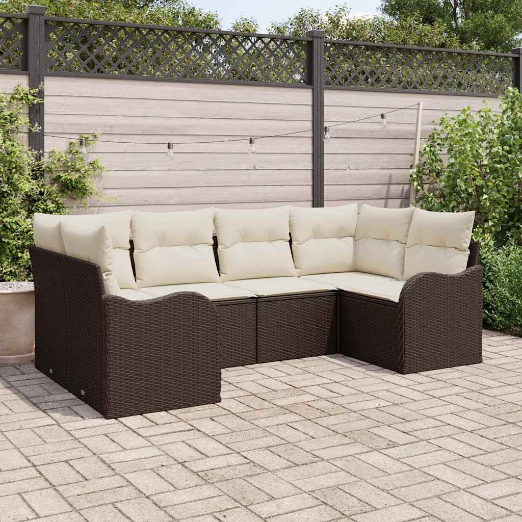 Conjunto de sofá de jardín 6 pcs Marrón y blanco Poliratán