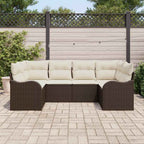Conjunto de sofá de jardín 6 pcs Marrón y blanco Poliratán