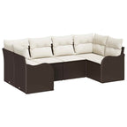Conjunto de sofá de jardín 6 pcs Marrón y blanco Poliratán