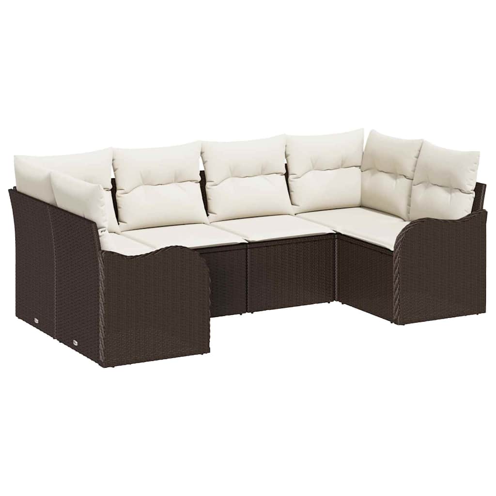 Conjunto de sofá de jardín 6 pcs Marrón y blanco Poliratán