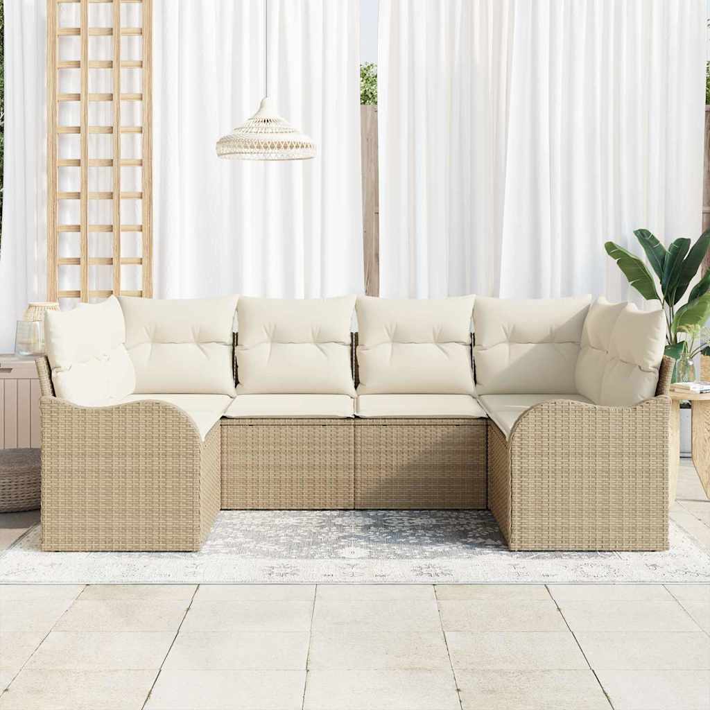 Conjunto de sofá de jardín 6 pcs Beige y blanco Poliratán