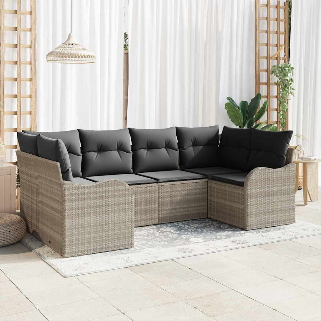 Conjunto de sofá de jardín 6 pcs Beige y blanco Poliratán