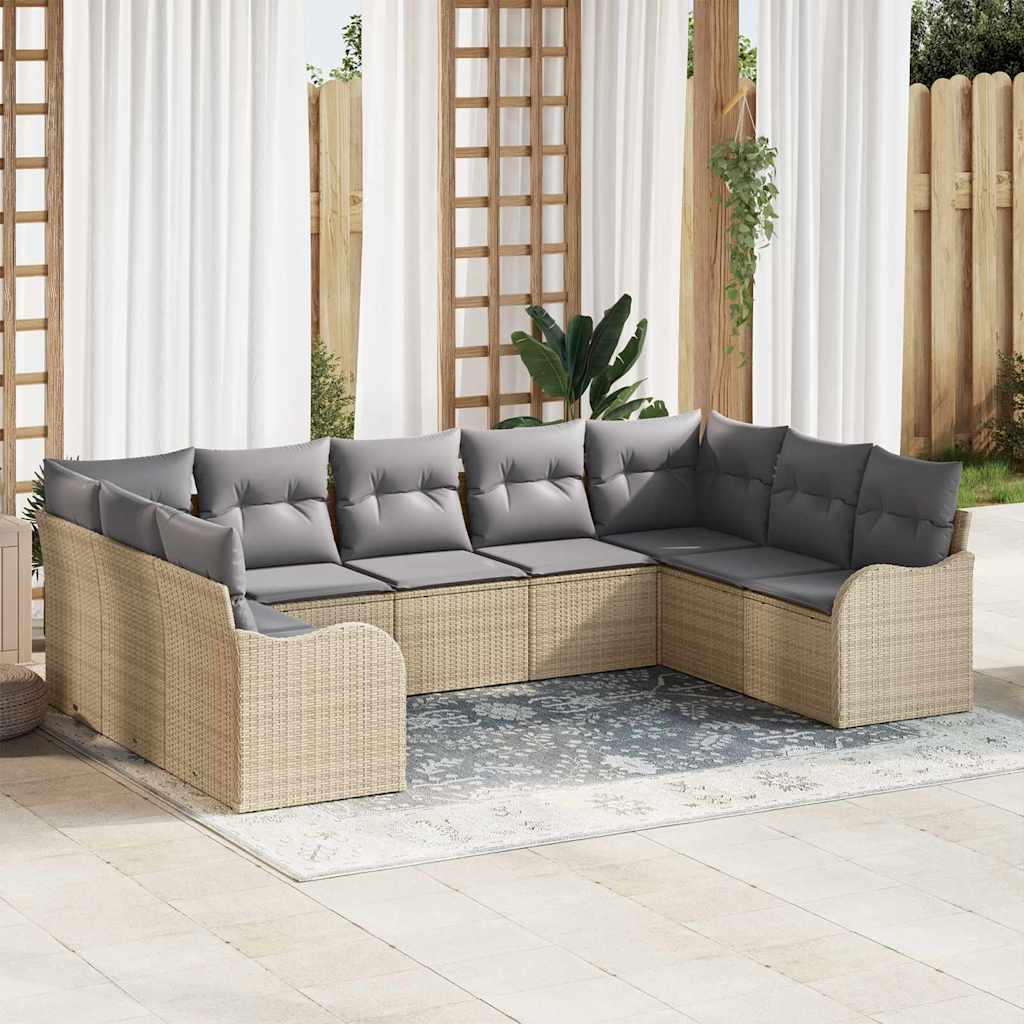 Conjunto de sofá de jardín 9 pcs beige y gris claro